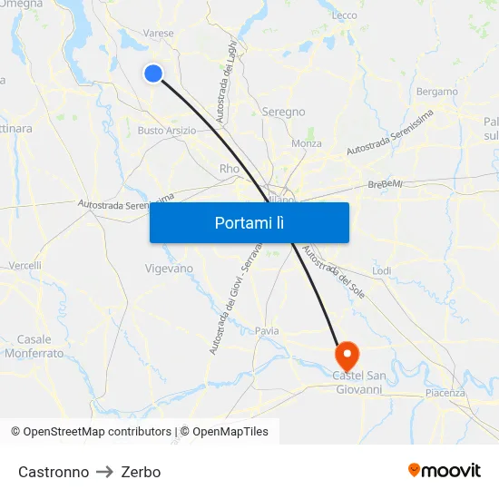 Castronno to Zerbo map