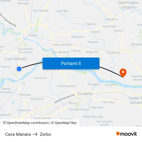 Cava Manara to Zerbo map