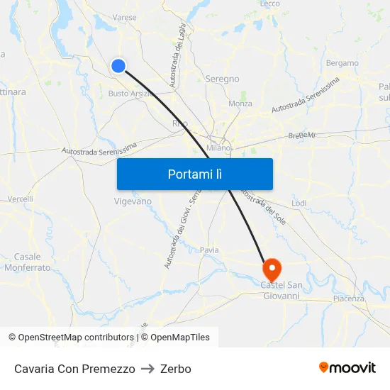 Cavaria Con Premezzo to Zerbo map