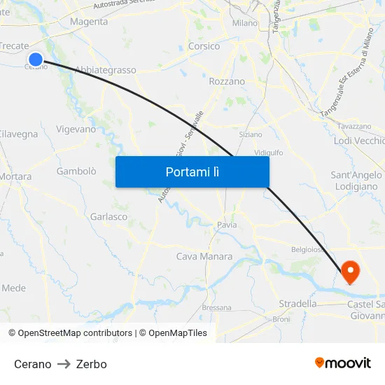 Cerano to Zerbo map