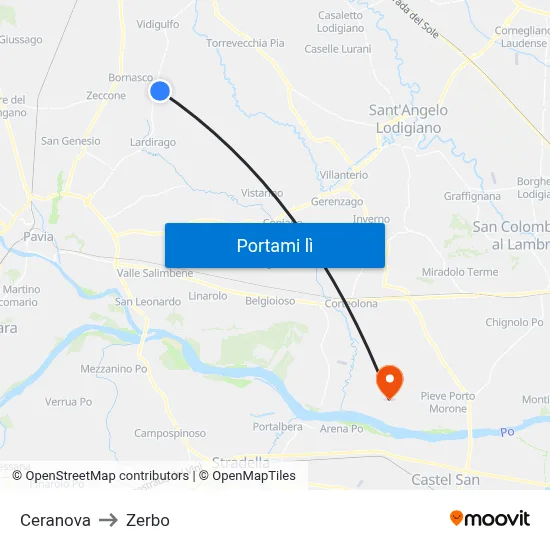 Ceranova to Zerbo map