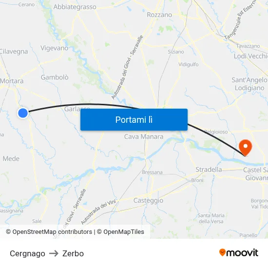 Cergnago to Zerbo map