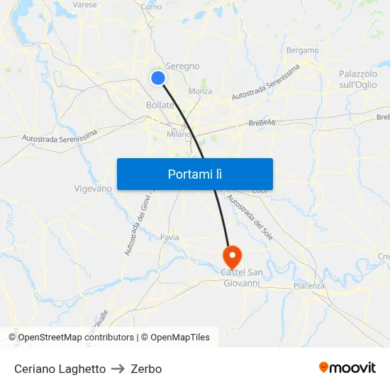 Ceriano Laghetto to Zerbo map