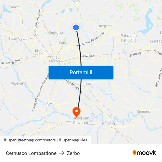Cernusco Lombardone to Zerbo map