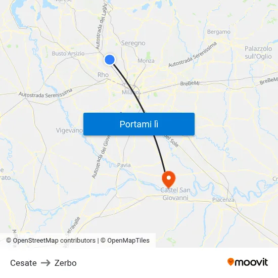 Cesate to Zerbo map