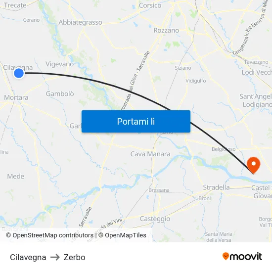 Cilavegna to Zerbo map