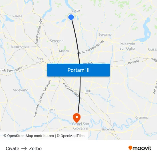 Civate to Zerbo map