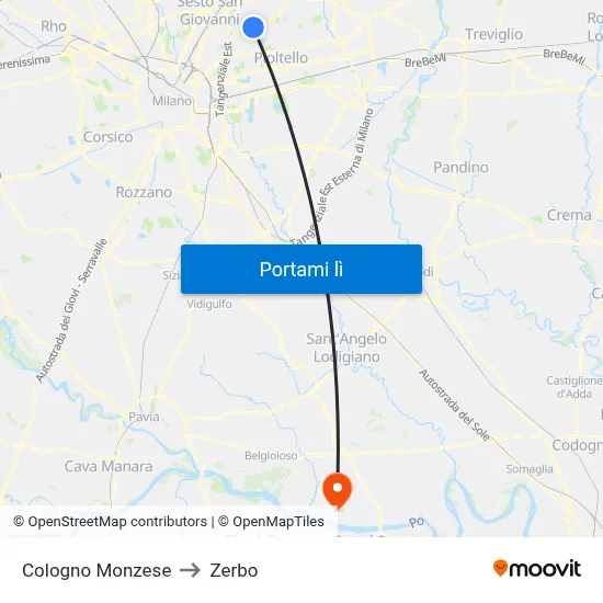 Cologno Monzese to Zerbo map