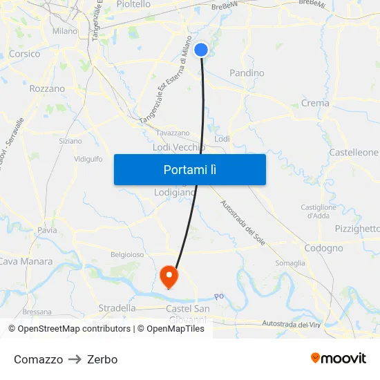 Comazzo to Zerbo map