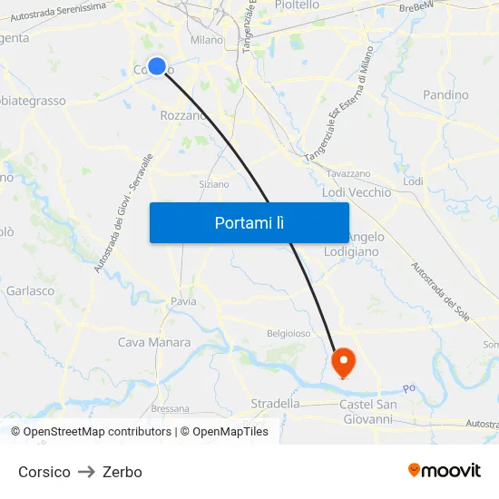 Corsico to Zerbo map