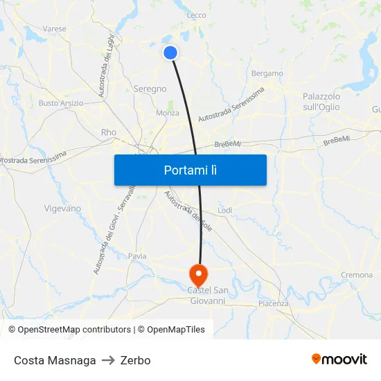 Costa Masnaga to Zerbo map