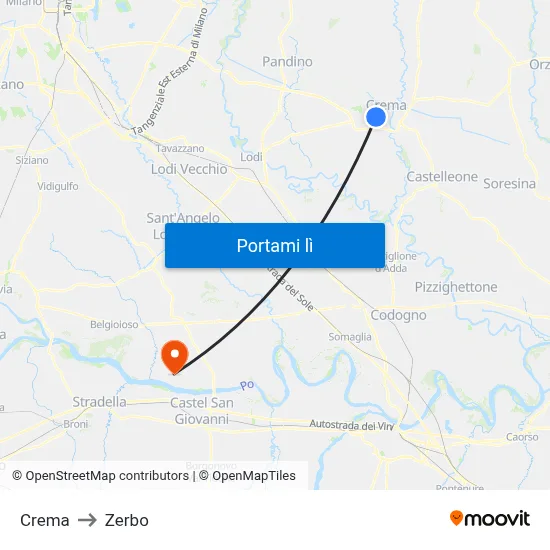 Crema to Zerbo map