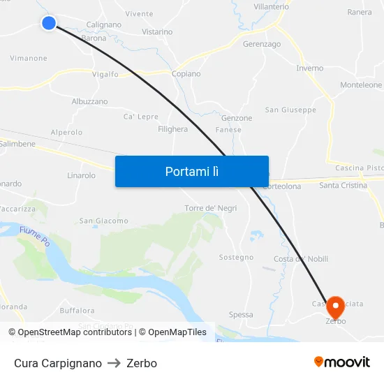 Cura Carpignano to Zerbo map