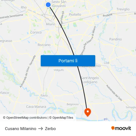 Cusano Milanino to Zerbo map