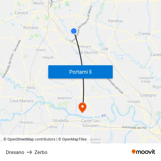 Dresano to Zerbo map