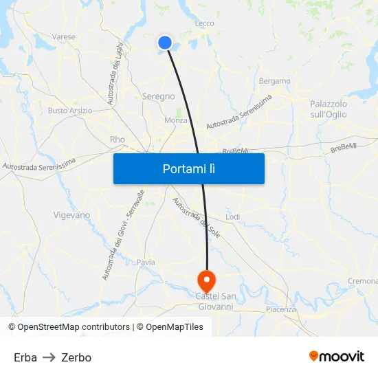 Erba to Zerbo map