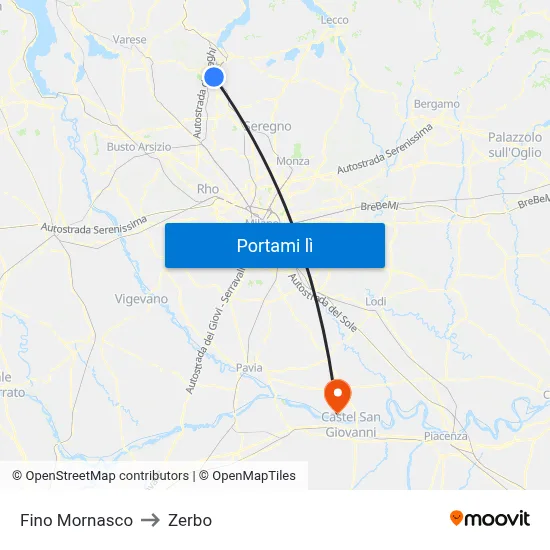 Fino Mornasco to Zerbo map
