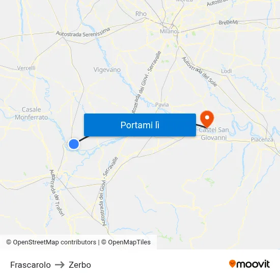 Frascarolo to Zerbo map