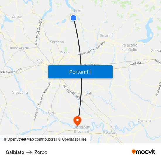 Galbiate to Zerbo map