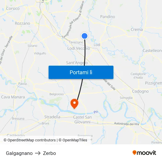 Galgagnano to Zerbo map