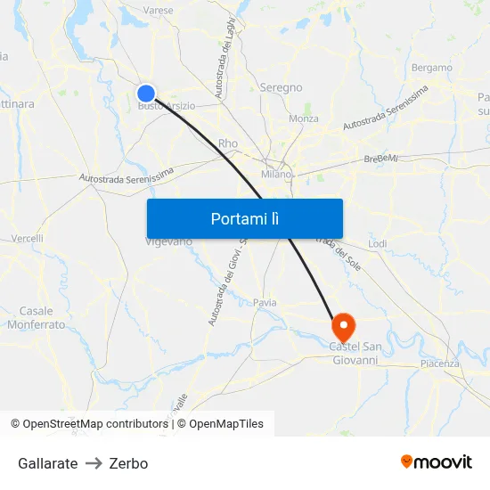 Gallarate to Zerbo map