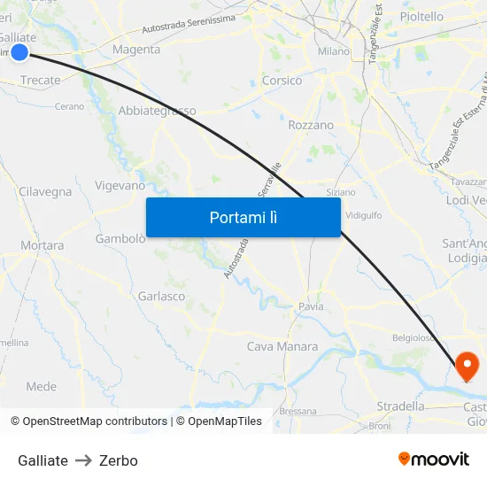 Galliate to Zerbo map