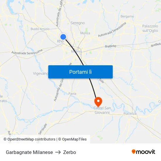 Garbagnate Milanese to Zerbo map