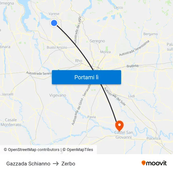 Gazzada Schianno to Zerbo map