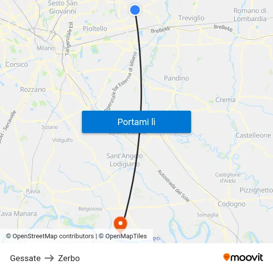 Gessate to Zerbo map