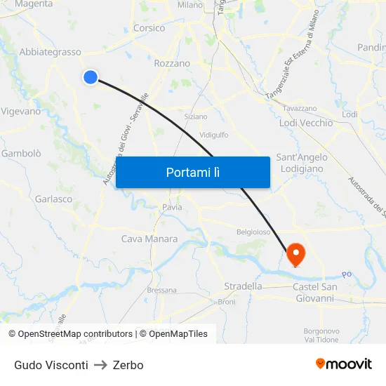 Gudo Visconti to Zerbo map