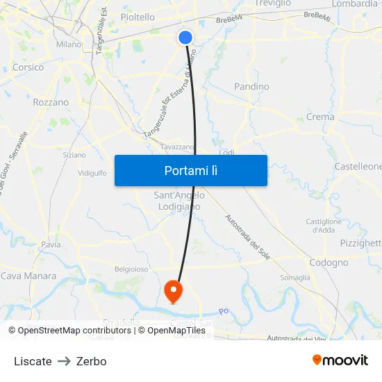 Liscate to Zerbo map