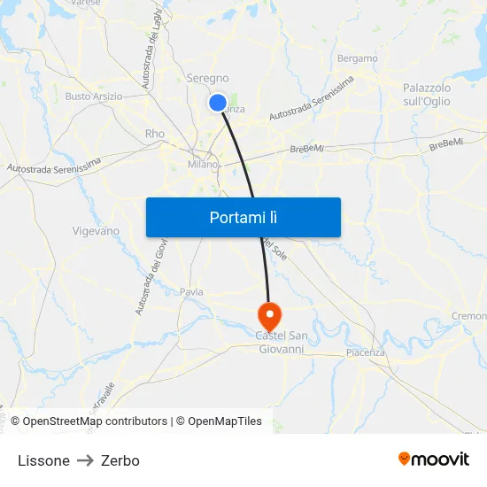 Lissone to Zerbo map