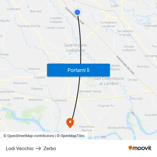 Lodi Vecchio to Zerbo map