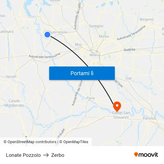 Lonate Pozzolo to Zerbo map