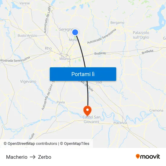 Macherio to Zerbo map
