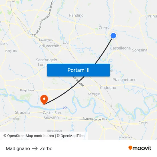 Madignano to Zerbo map
