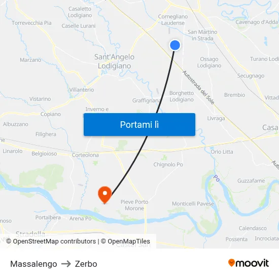 Massalengo to Zerbo map