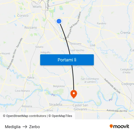 Mediglia to Zerbo map