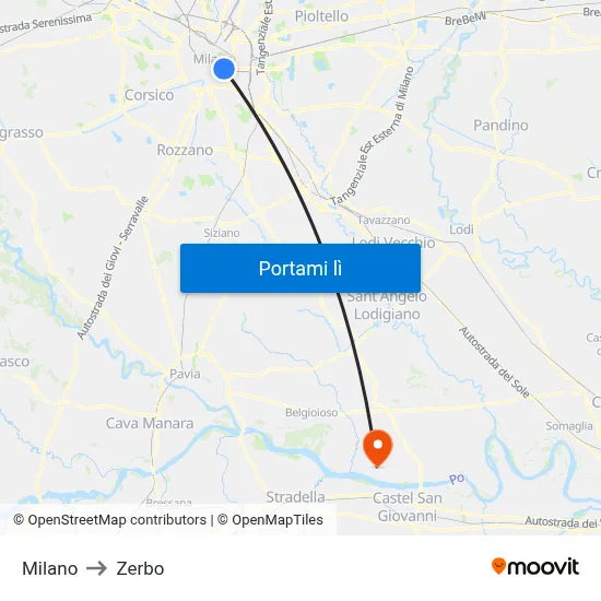Milano to Zerbo map