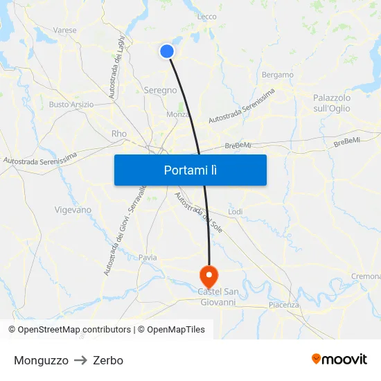 Monguzzo to Zerbo map