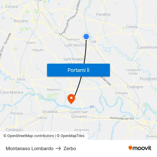 Montanaso Lombardo to Zerbo map
