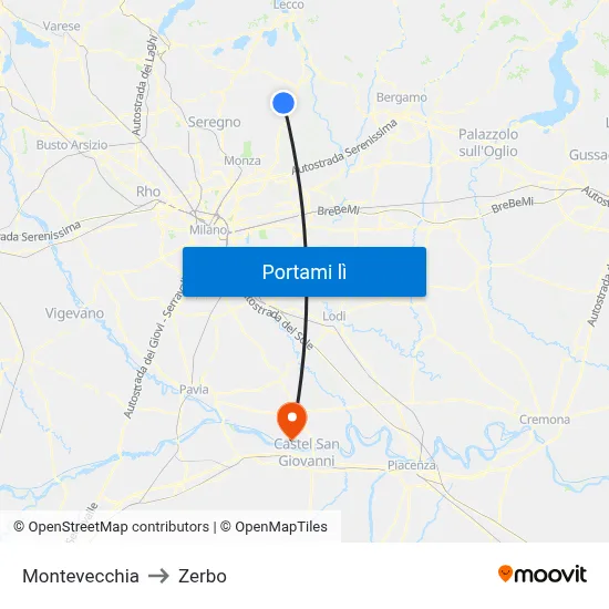 Montevecchia to Zerbo map