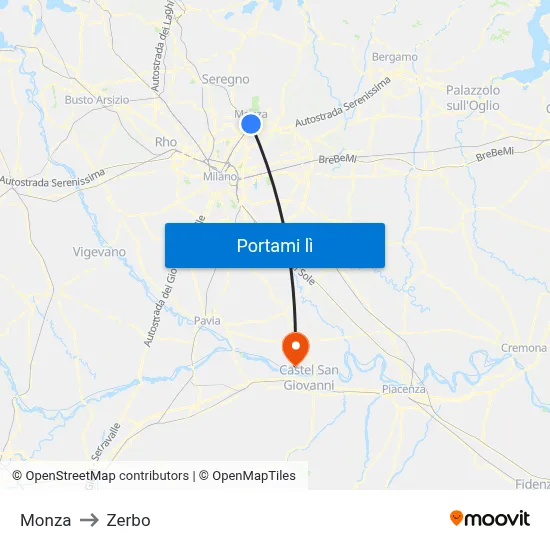 Monza to Zerbo map