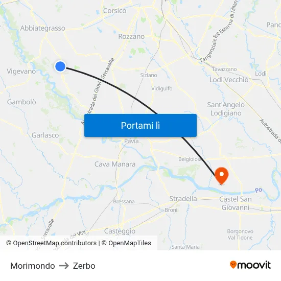 Morimondo to Zerbo map