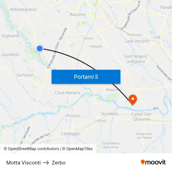 Motta Visconti to Zerbo map