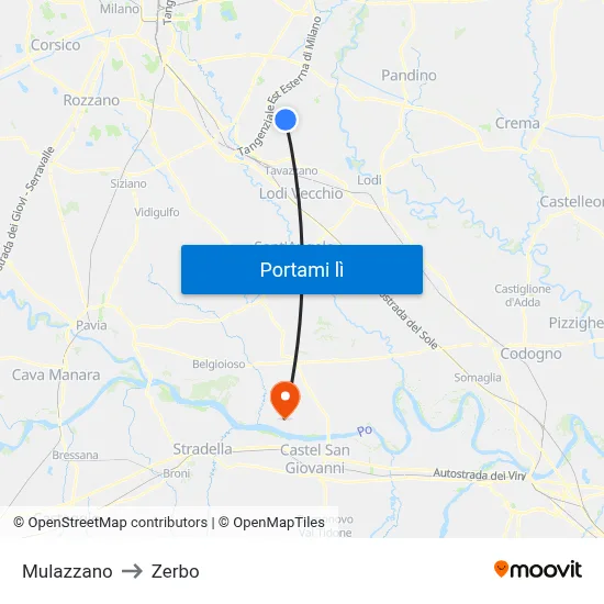 Mulazzano to Zerbo map