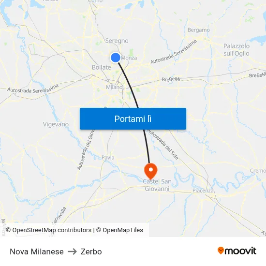 Nova Milanese to Zerbo map
