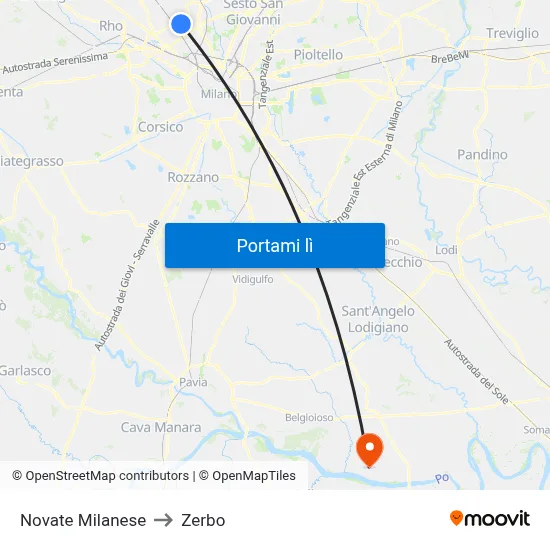 Novate Milanese to Zerbo map