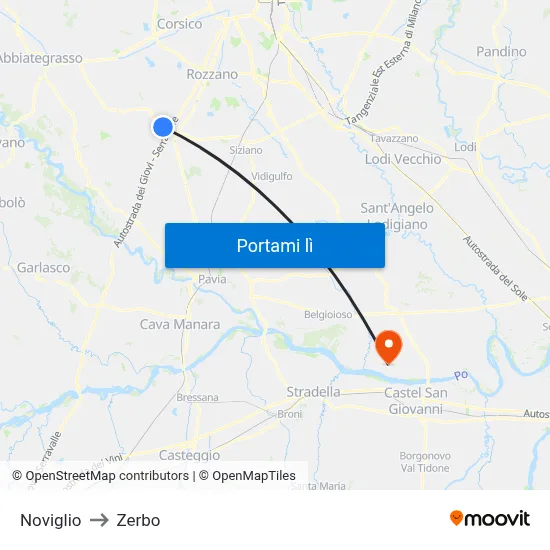 Noviglio to Zerbo map