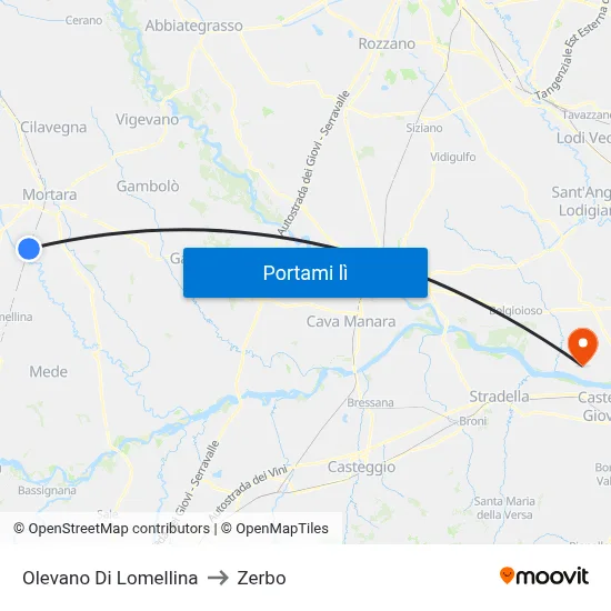 Olevano Di Lomellina to Zerbo map